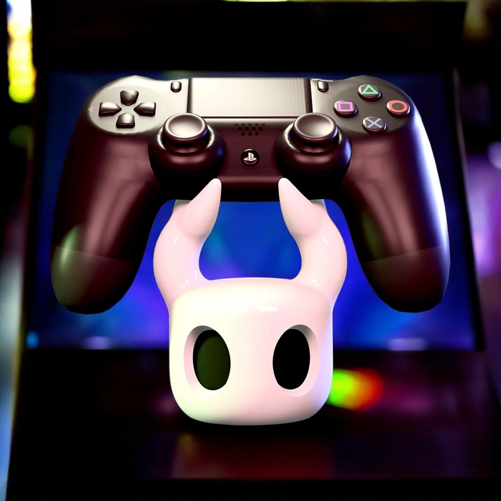The Hollow Knight Controller Stand holding a game controller, demonstrating its functional use as Hollow Knight Merch.