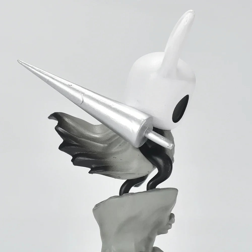 Close-up detail of the Hollow Knight Figure's head and nail, highlighting the quality of the Hollow Knight Merch.