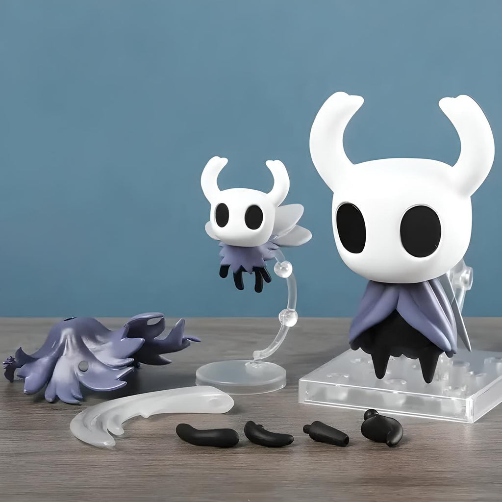 Detailed view of The Knight Hollow Knight Figure in an action pose, perfect for desktop ornaments.