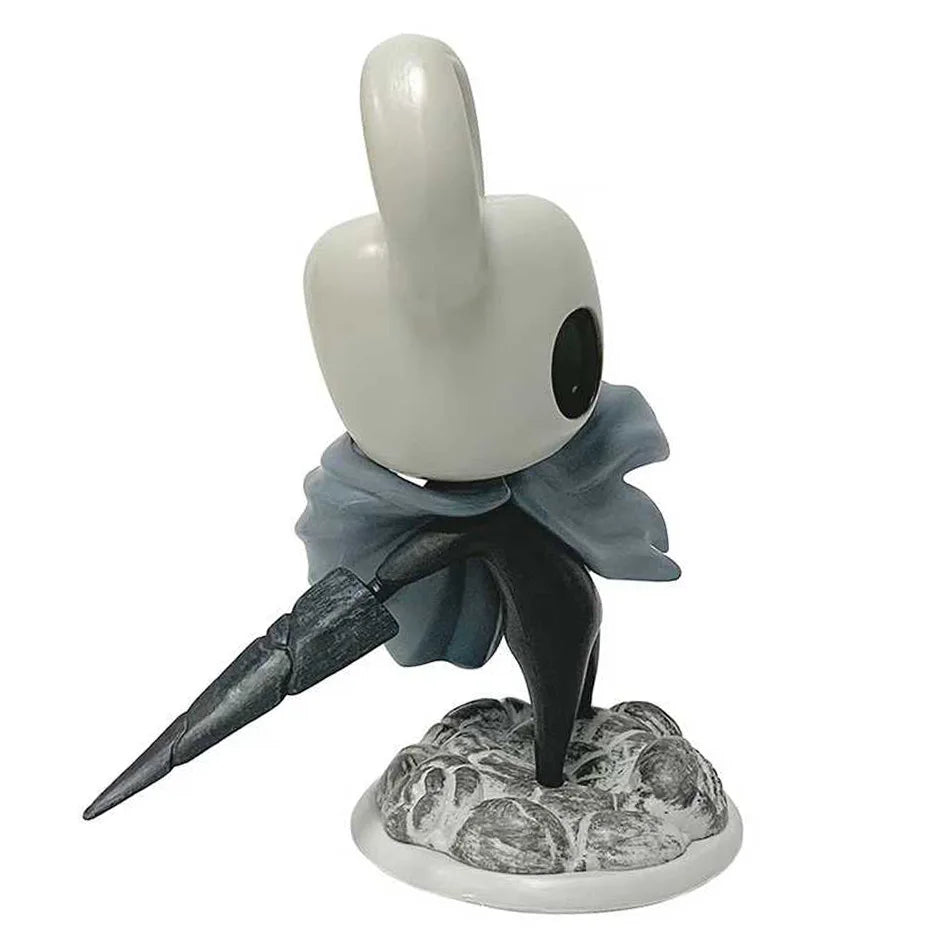 Side view of Hollow Knight Knight figure, showing posture and nail