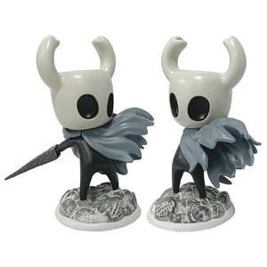 Side view of Hollow Knight Knight figure, showing posture and nail.