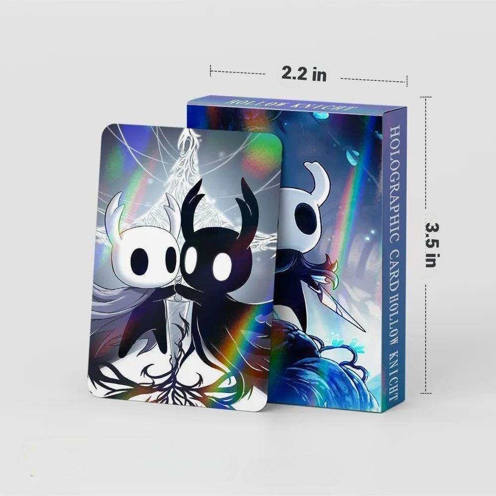 Hollow Knight Holographic card holder with cartoon design and dimensions on a white background