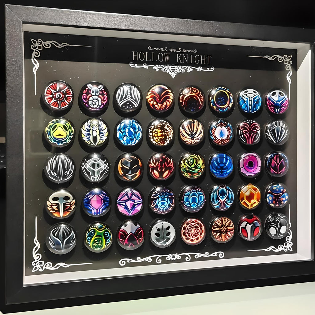 Close-up detail of one of the charms/talismans in the Hollow Knight Magnetic Charm Set (2.5cm/1.0in), highlighting the paint quality.