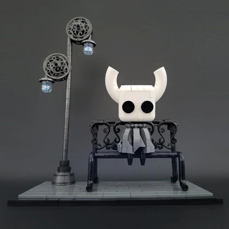 Finished Hollow Knight MOC Toy of The Knight displayed on a desktop, ready for viewing.