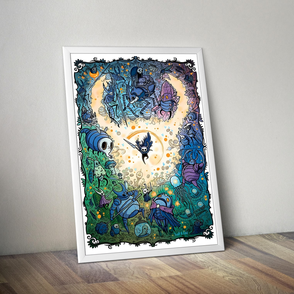 High-quality Hollow Knight Poster print featuring a detailed, moody Hallownest landscape scene