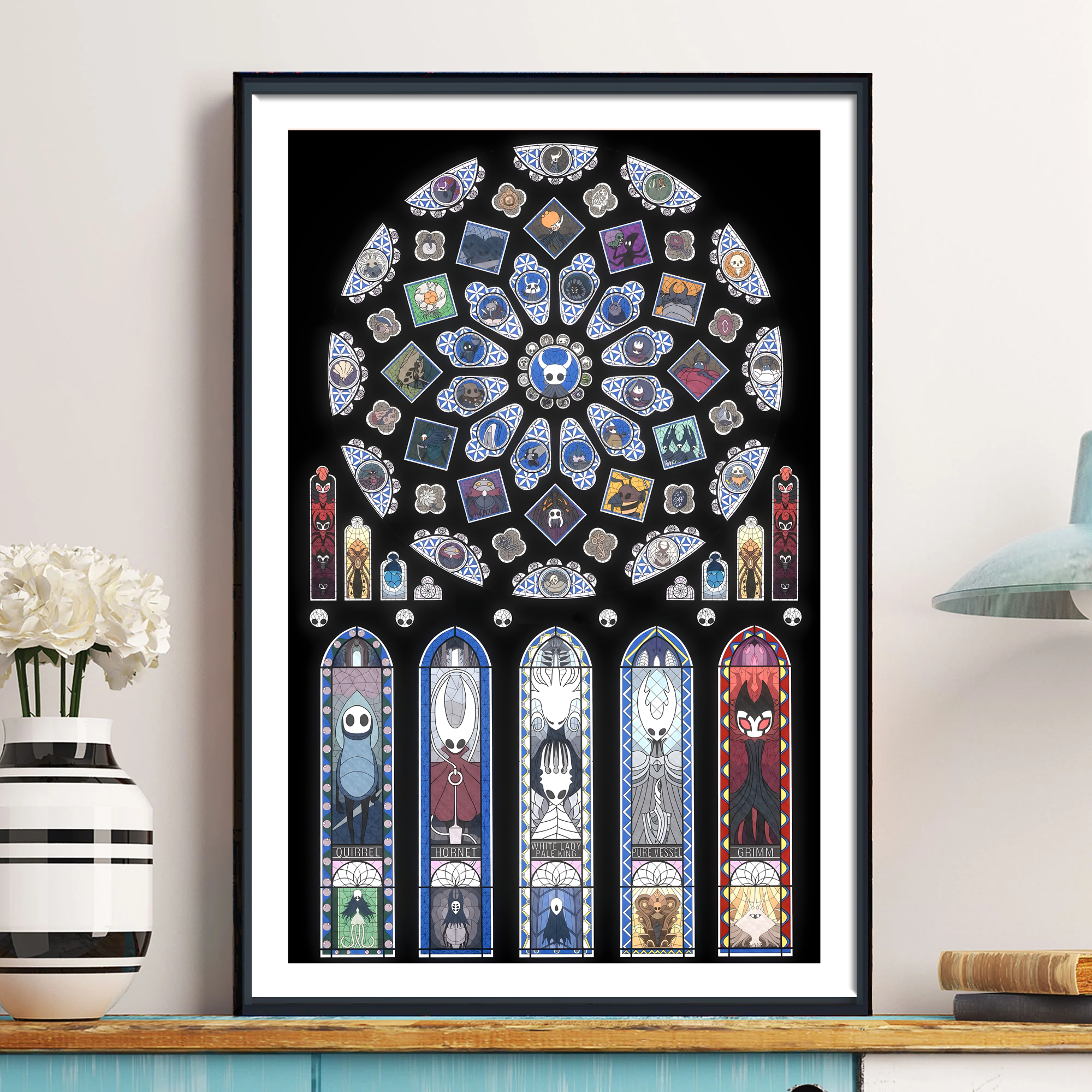 Framed Hollow Knight Poster print, rolled up and ready for gifting or custom framing.