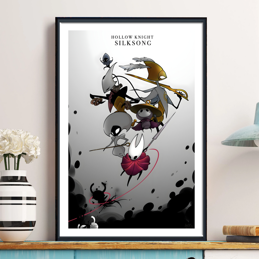 framed Hollow Knight Silksong Poster print, rolled up and ready for gifting or custom framing.