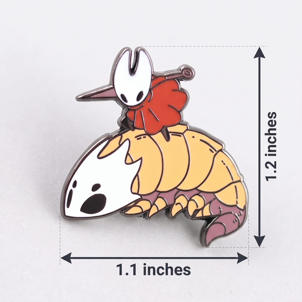 Dimension of the Hornet & Bell Beast enamel pin showing the size 1.2 x 1.1 inches