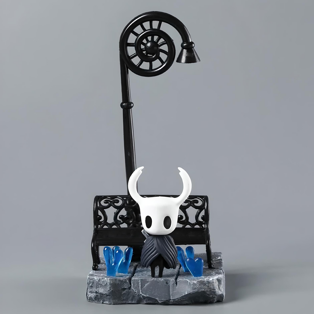 Front view of the Hollow Knight Street Lamp Figure, showcasing The Knight under the iconic glowing lamp.
