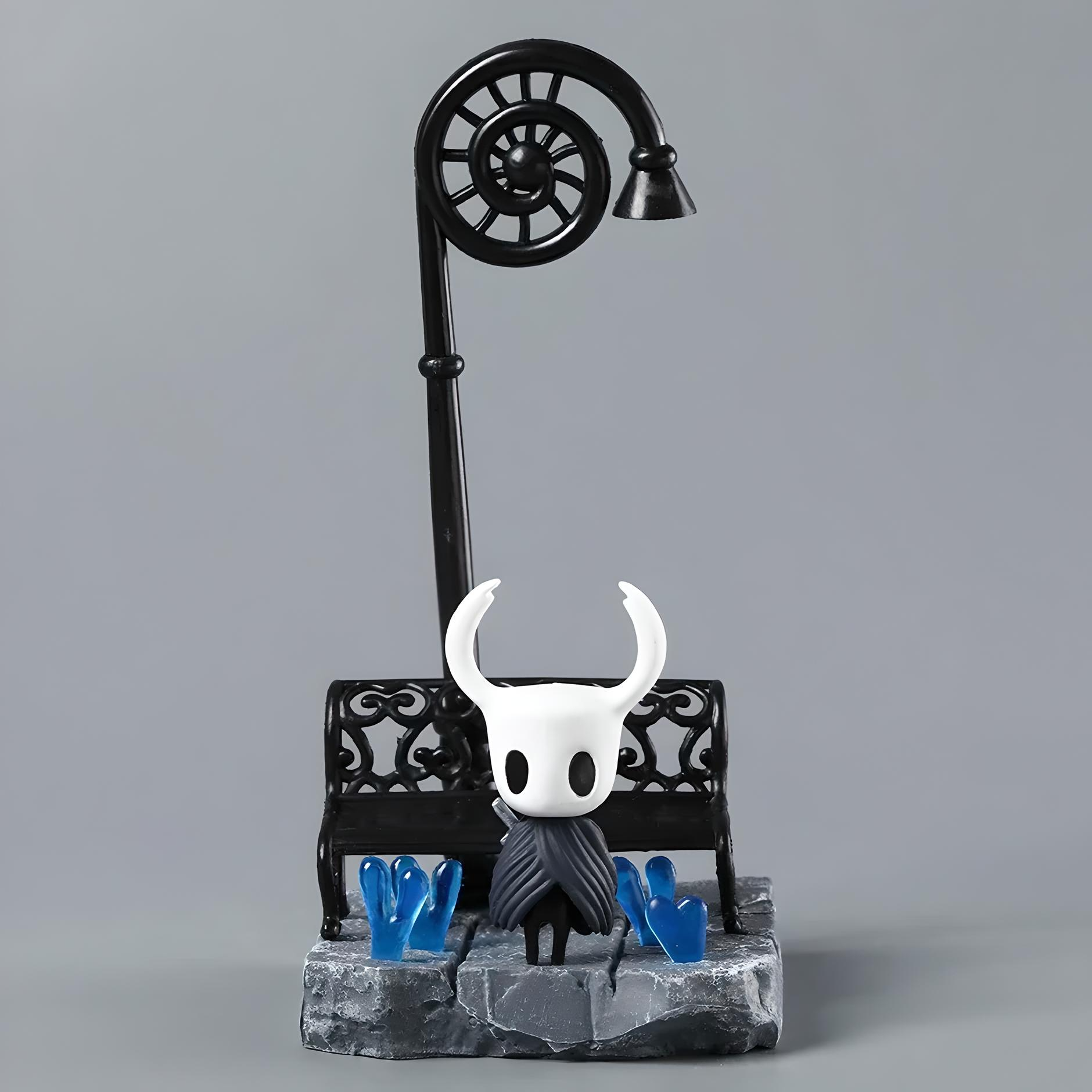 Front view of the Hollow Knight Street Lamp Figure, showcasing The Knight under the iconic glowing lamp.