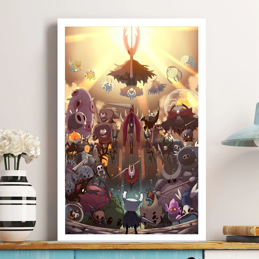 Unframed Hollow Knight Wall Art print rolled up, showing it is ready for gifting or framing.