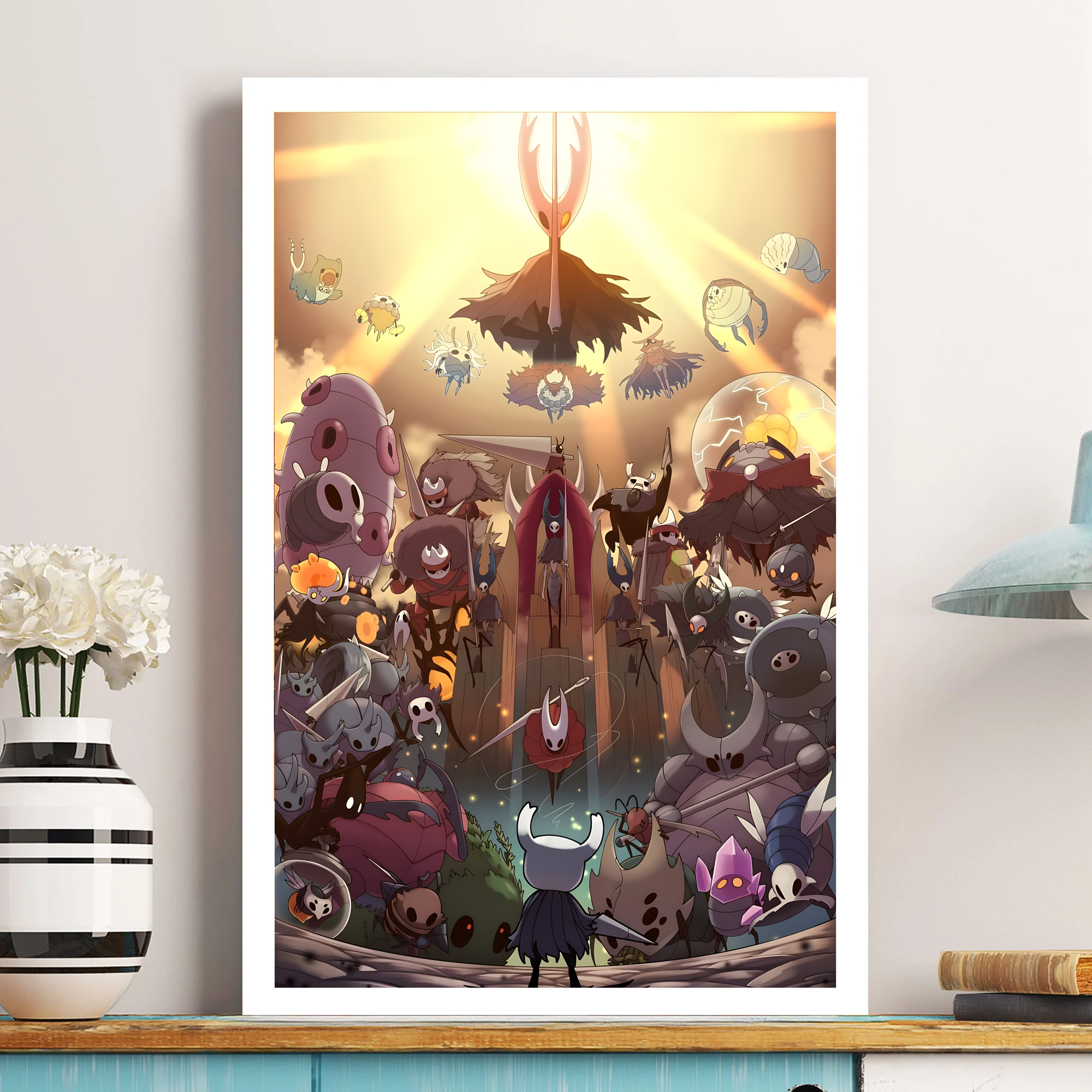 Unframed Hollow Knight Wall Art print rolled up, showing it is ready for gifting or framing.