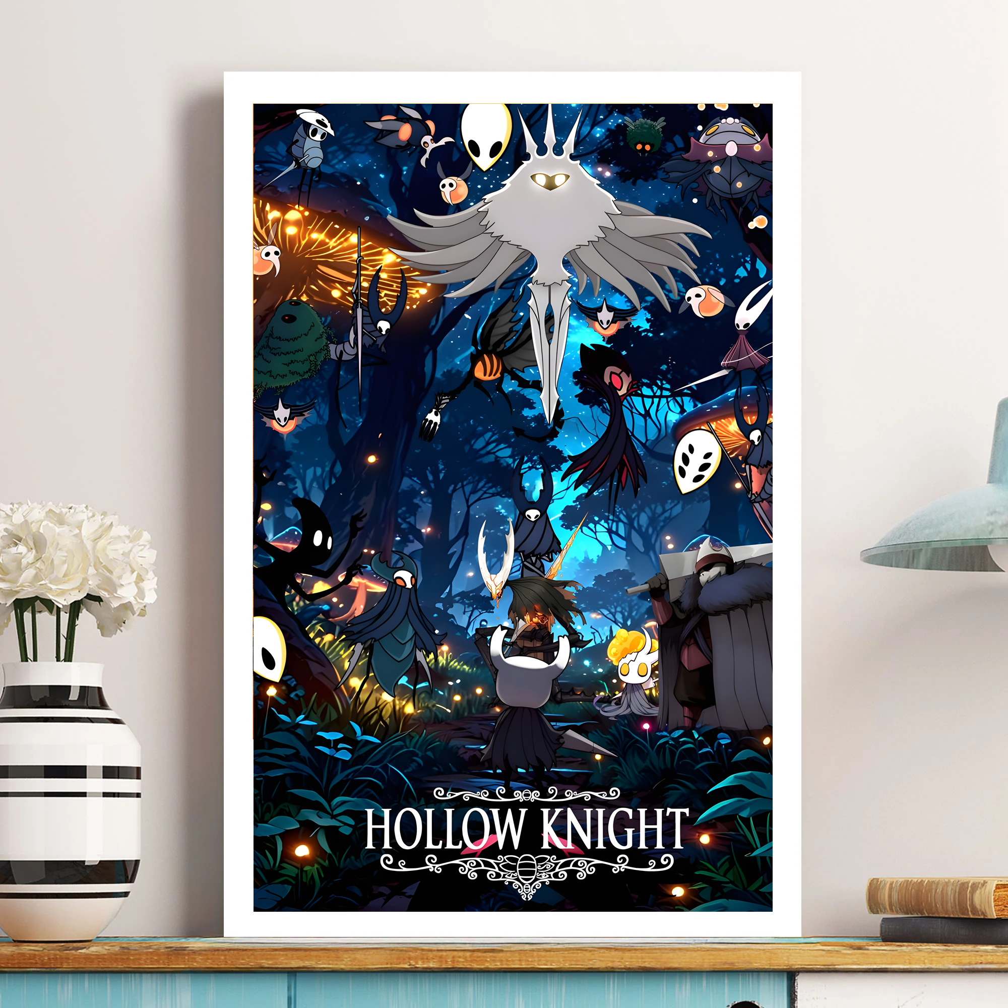 Unframed Hollow Knight Wall Art print rolled up, ready for gifting or custom framing