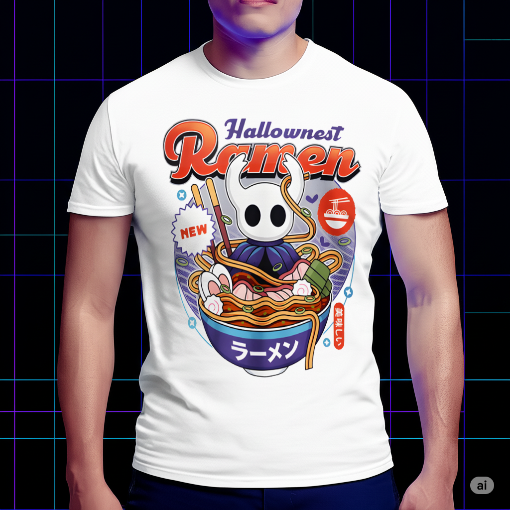 Little Ghost Hollow Knight T-shirt, Hallownest Ramen Shirt, Official Game Fan Apparel & Merch Cartpitol