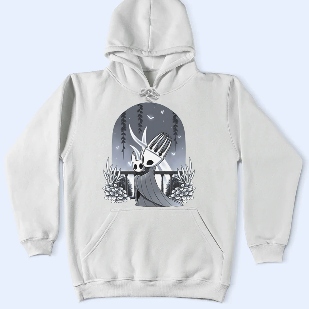 Pale King design from Hollow Knight printed on a t-shirt mockup, depicting the ruler of Hallownest