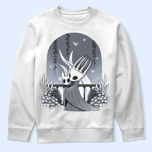 Pale King design from Hollow Knight printed on a t-shirt mockup, depicting the ruler of Hallownest