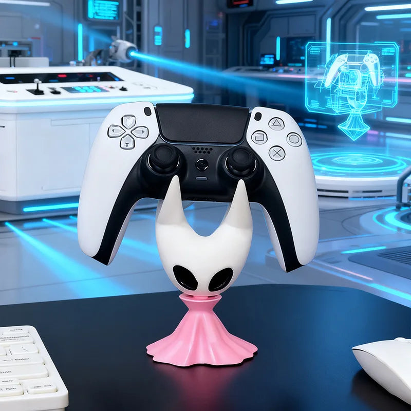 The Hornet Controller Stand holding a game controller, demonstrating its functional use as Silksong Merch.