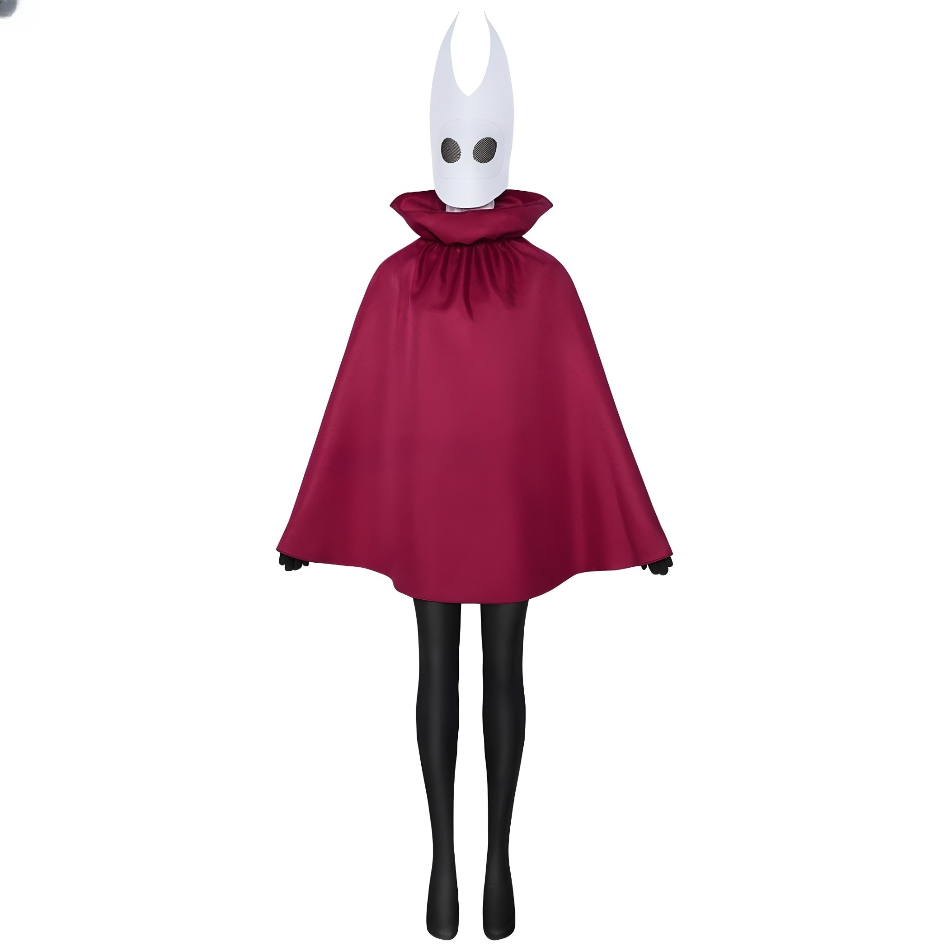 Full view of the Hornet Cosplay costume, including the red cloak and horned mask. Perfect Halloween Gift Idea