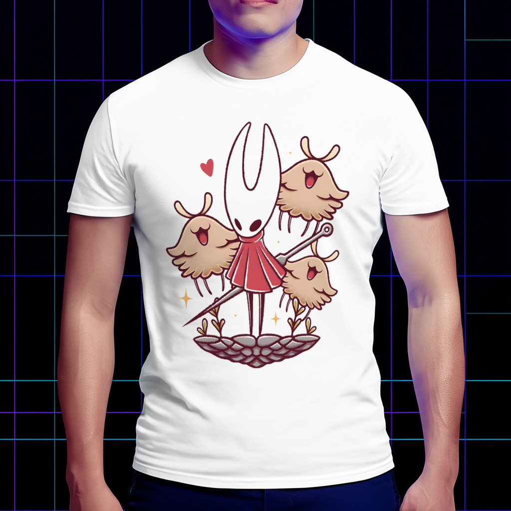 Model wearing the Hornet shirt showing the comfortable fit and the print of Hornet and the Fleas.