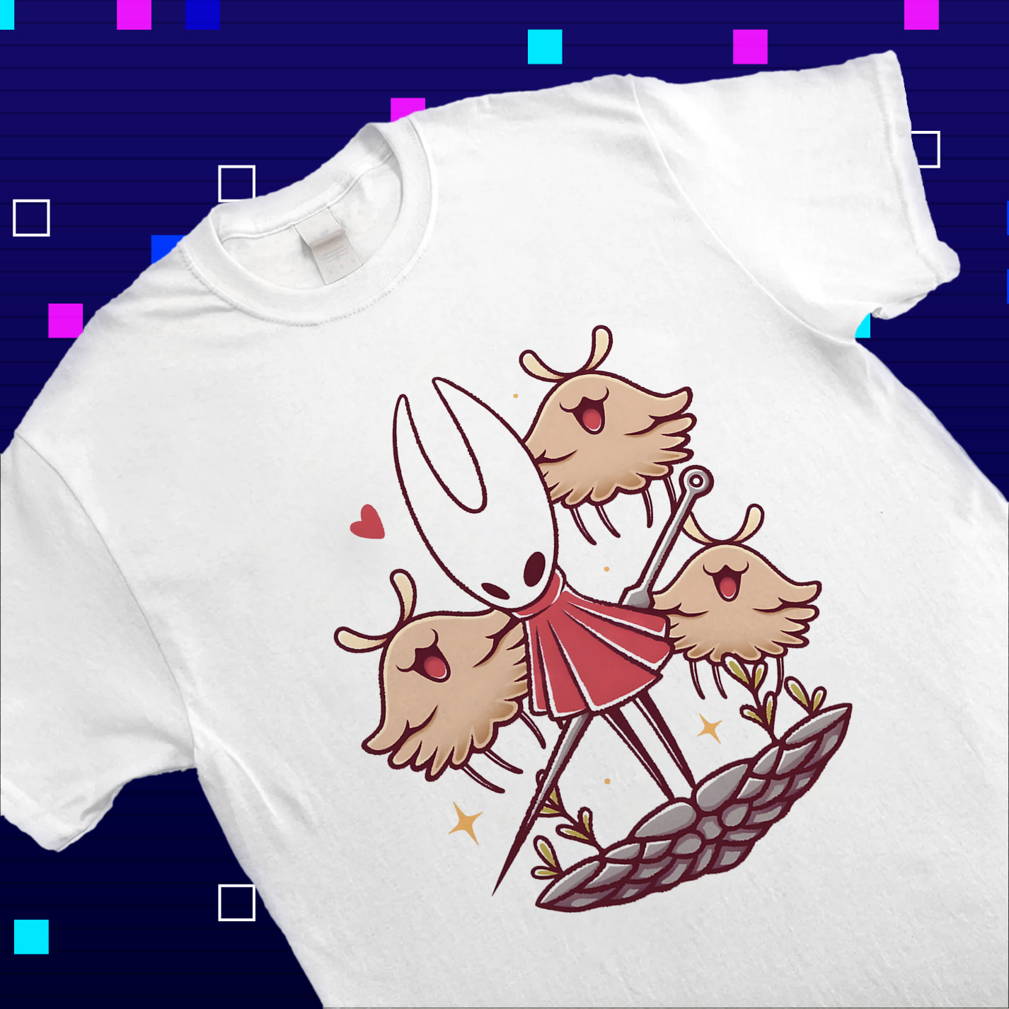 Close-up detail of the print on the Hornet shirt, highlighting the crisp image of Hornet and the mischievous Fleas.