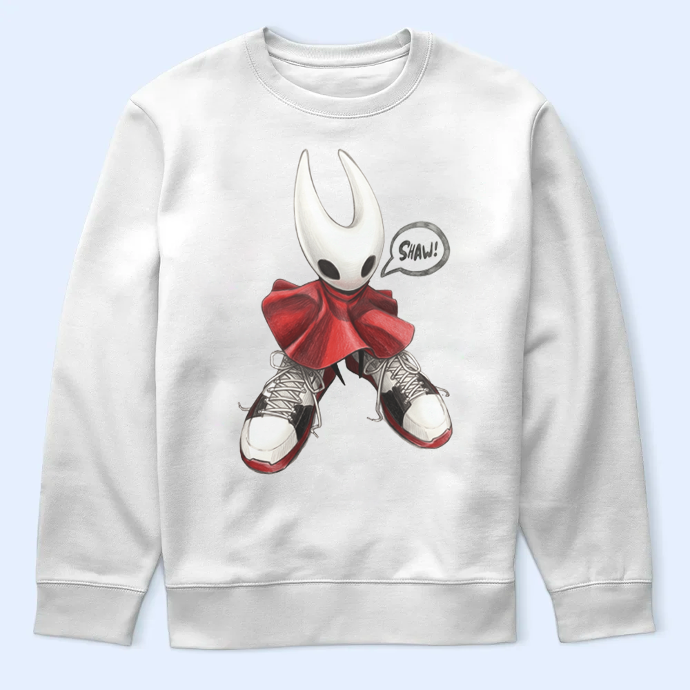 Front flat-lay view of the black Hornet shoes meme sweatshirt showing Hornet wearing streetwear sneakers