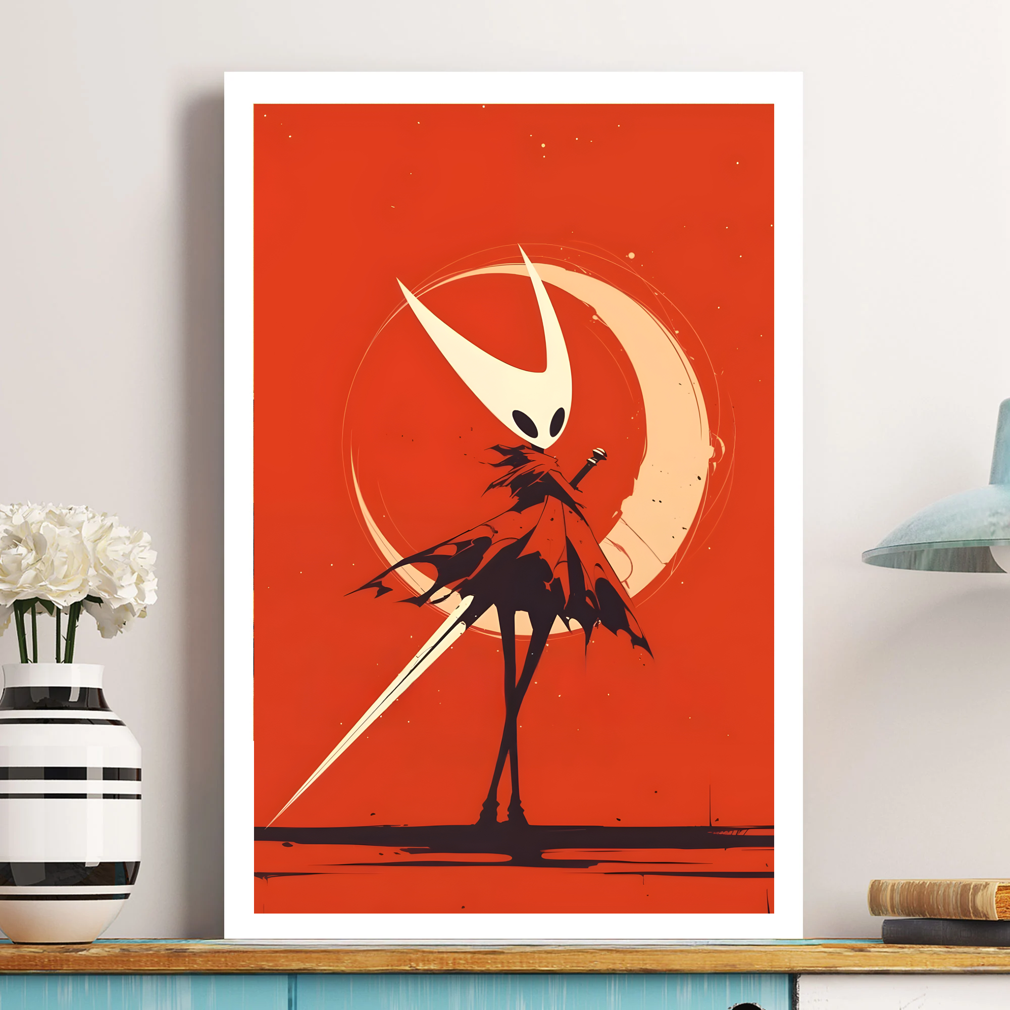 Unframed Silksong Poster print of Hornet rolled up, showing it is ready for gifting or framing.