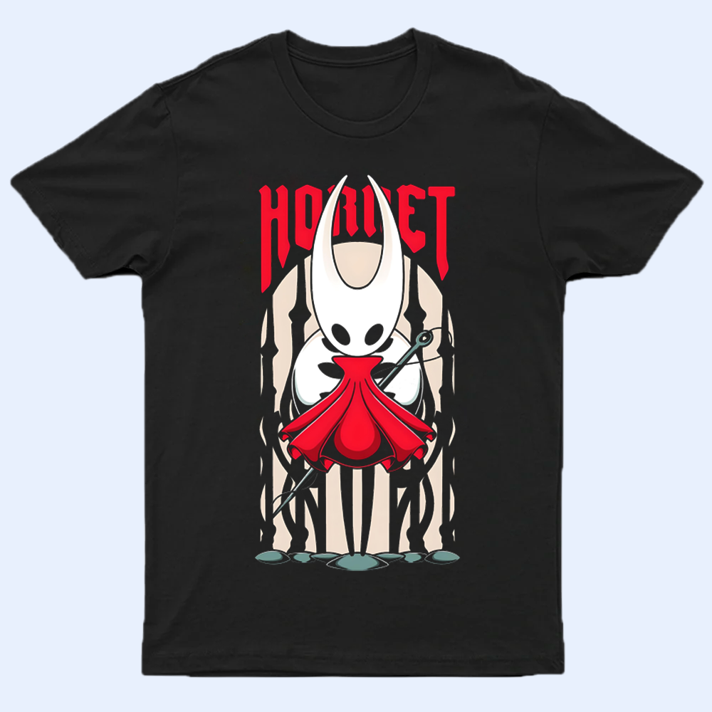 Hornet in her sentinel pose on a black shirt mockup.