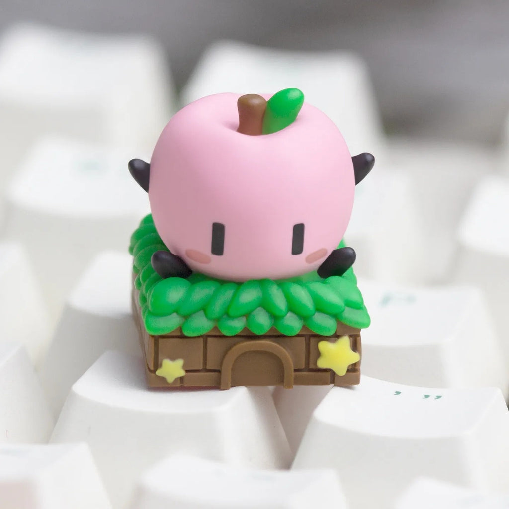 Pink Junimo Stardew Valley Keycap on a mechanical keyboard