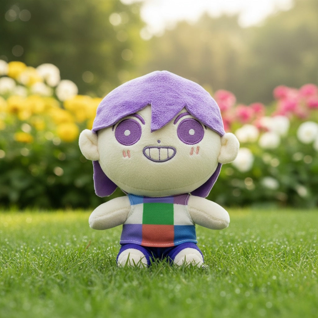 The Omori KEL Plush Toy sitting in a stable pose, showing the doll's full body