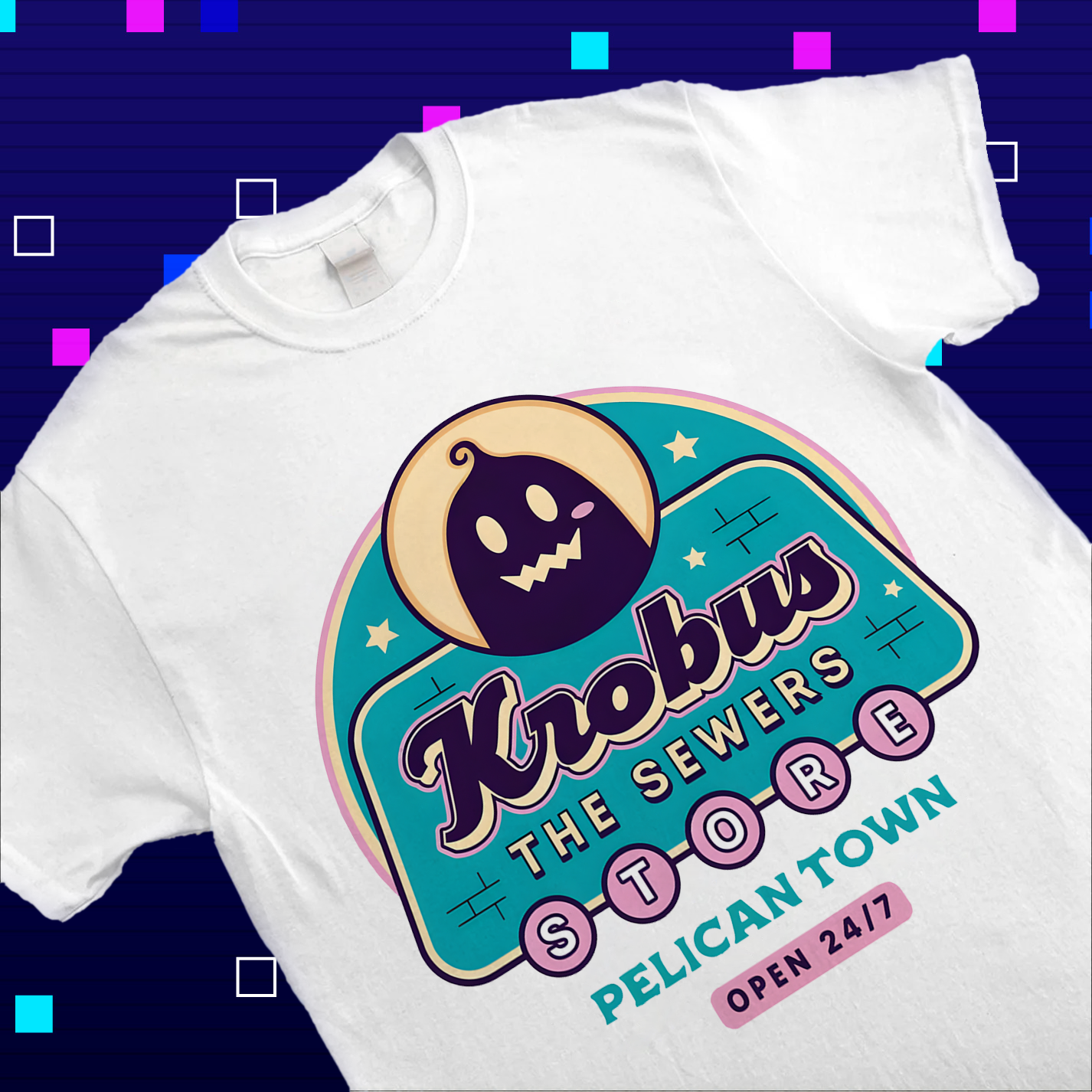 Krobus's Convenience Store T-Shirt, Pelican Town Sewers 24/7 Gaming Tee Cartpitol