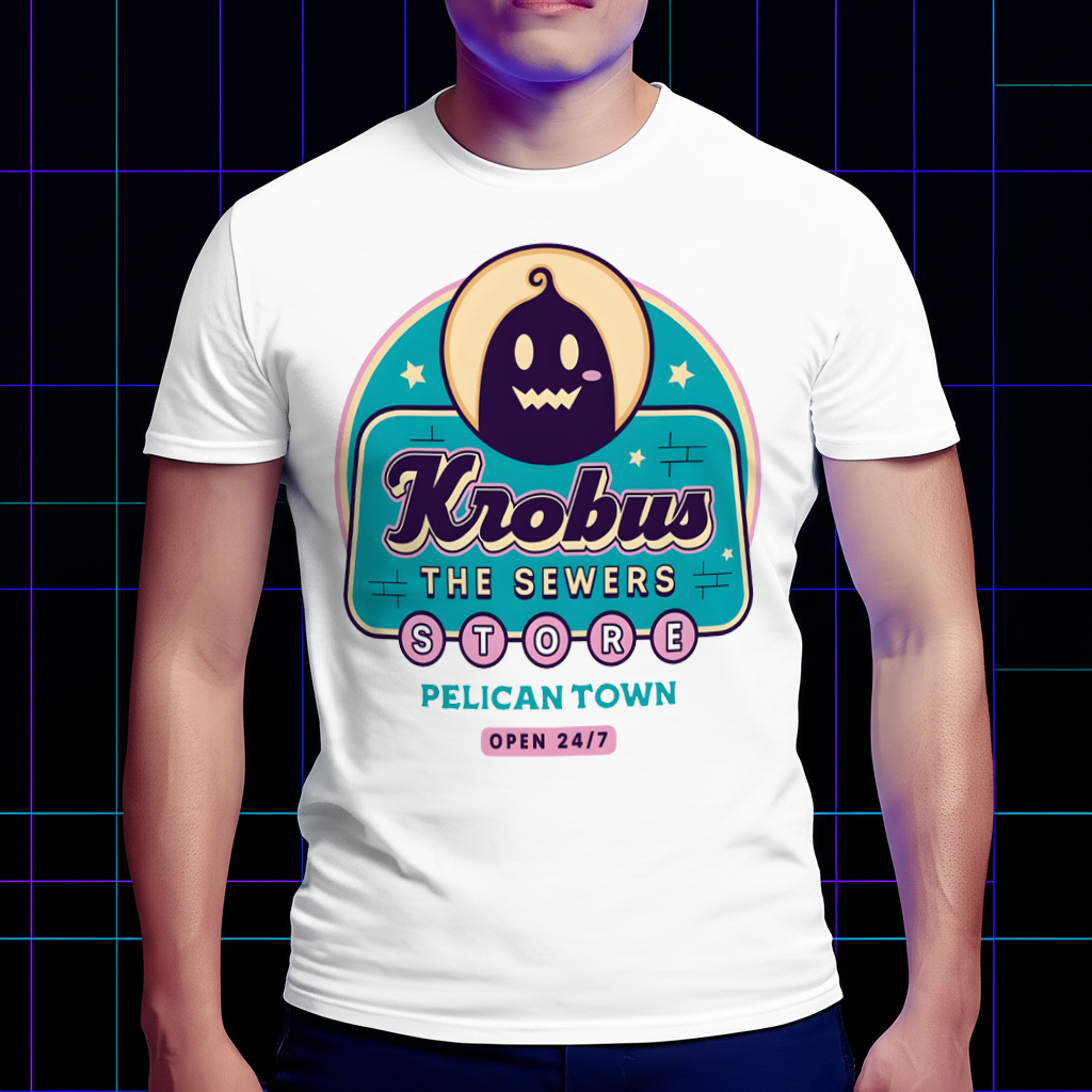 Krobus's Convenience Store T-Shirt, Pelican Town Sewers 24/7 Gaming Tee Cartpitol