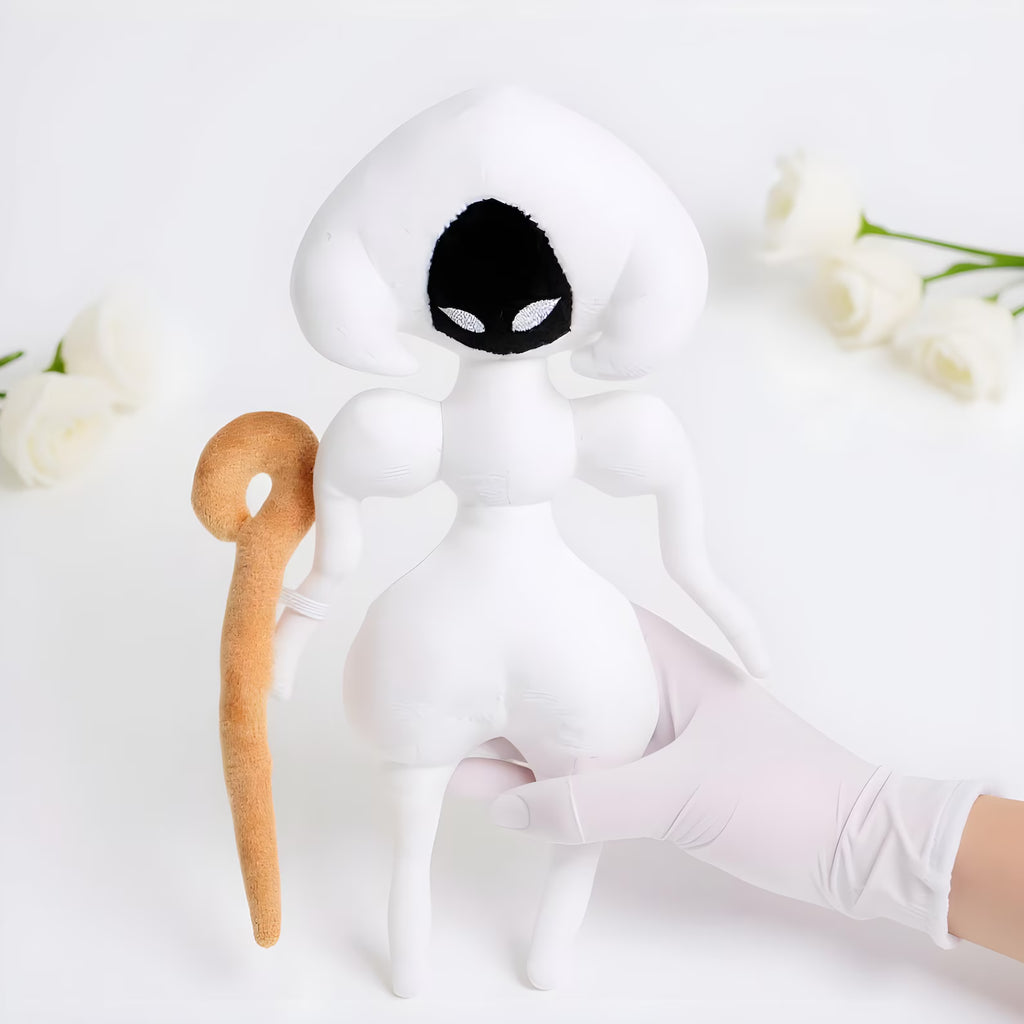 Close-up detail of the Lace Plush Toy's elegant embroidered features and fabric texture.