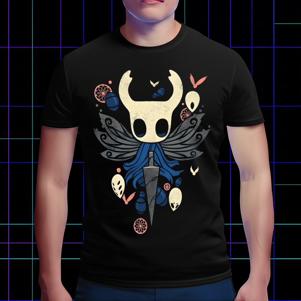 Little Ghost Hollow Knight character on a t-shirt mockup