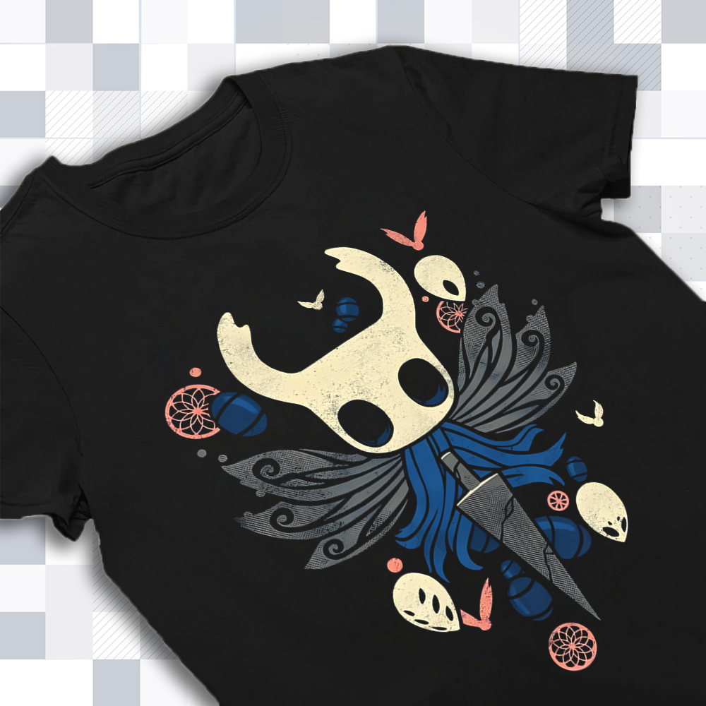 Little Ghost Hollow Knight character on a t-shirt mockup