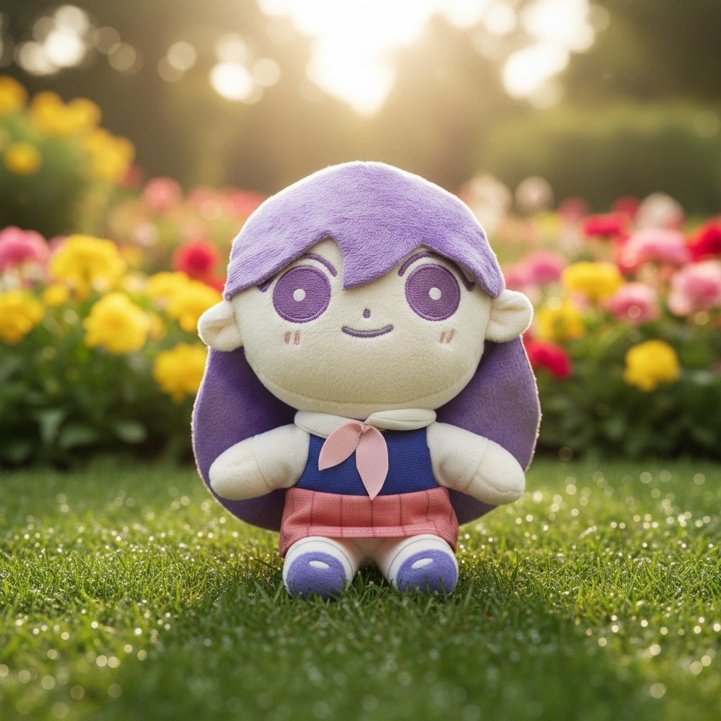 The Omori MARI Plush Toy sitting in a stable pose, showing the doll's full body and gentle design.