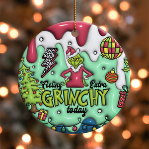 3D Inflated Christmas Grinchy Ornament V6, 3D Christmas Round Ornament Sublimation, Merry Christmas 2024 Grinchy Ornament