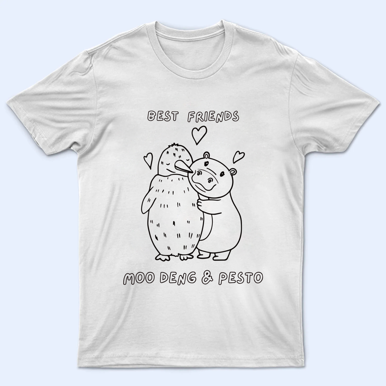 Best Friends Moo Deng And Pesto Penguin Shirt, Moo Deng and Pesto Funny Sketch Meme Tshirt, Baby Hippo Shirt, Pesto Penguin Trending Viral Tee