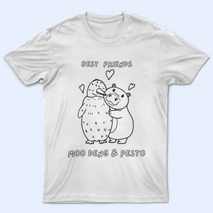 Best Friends Moo Deng And Pesto Penguin Shirt, Moo Deng and Pesto Funny Sketch Meme Tshirt, Baby Hippo Shirt, Pesto Penguin Trending Viral Tee