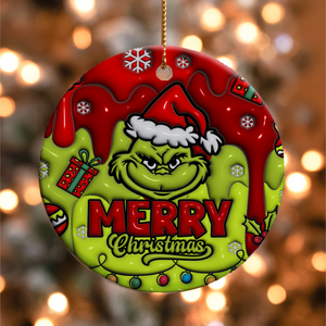 3D Inflated Christmas Grinchy Ornament V7, 3D Christmas Round Ornament Sublimation, Merry Christmas 2024 Grinchy Ornament