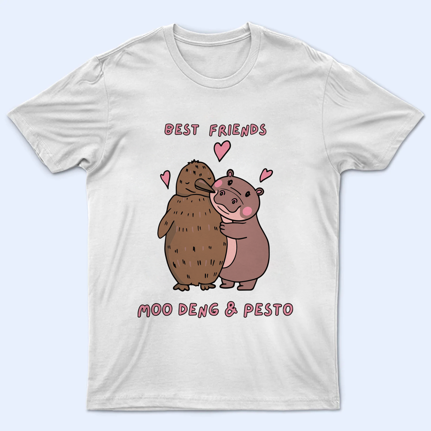 Best Friends Moo Deng And Pesto Penguin Shirt, Moo Deng and Pesto Funny Meme Tshirt, Baby Hippo Shirt, Pesto Penguin Trending Viral Tee