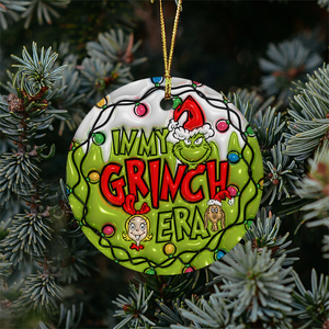 3D Inflated Christmas Grinchy Ornament V2, 3D Christmas Round Ornament Sublimation, Merry Christmas 2024 Grinchy Ornament