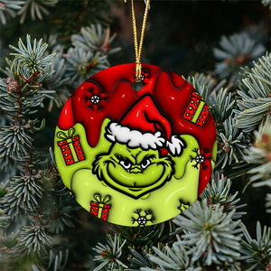 3D Inflated Christmas Grinchy Ornament V3, 3D Christmas Round Ornament Sublimation, Merry Christmas 2024 Grinchy Ornament