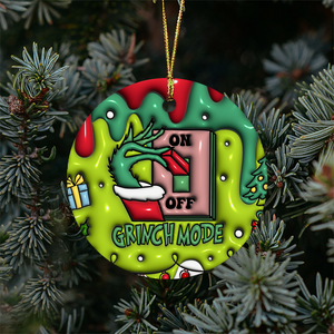 3D Inflated Christmas Grinchy Ornament V5, 3D Christmas Round Ornament Sublimation, Merry Christmas 2024 Grinchy Ornament