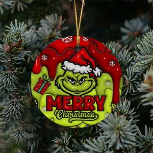 3D Inflated Christmas Grinchy Ornament V7, 3D Christmas Round Ornament Sublimation, Merry Christmas 2024 Grinchy Ornament