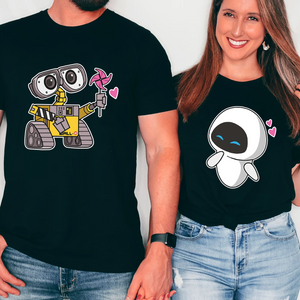 Wall-E And Eve Couple Shirt, Disney Mom Dad Matching Shirts, Valentine's Day Gifts, Disney Honeymoon Dark Tee