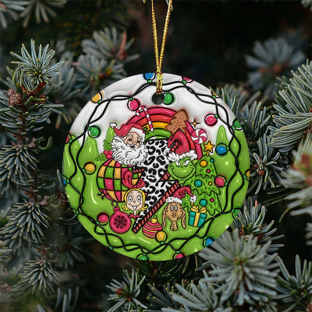 3D Inflated Christmas Grinchy Ornament, 3D Christmas Round Ornament Sublimation, Merry Christmas 2024 Grinchy Ornament