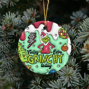 3D Inflated Christmas Grinchy Ornament V6, 3D Christmas Round Ornament Sublimation, Merry Christmas 2024 Grinchy Ornament