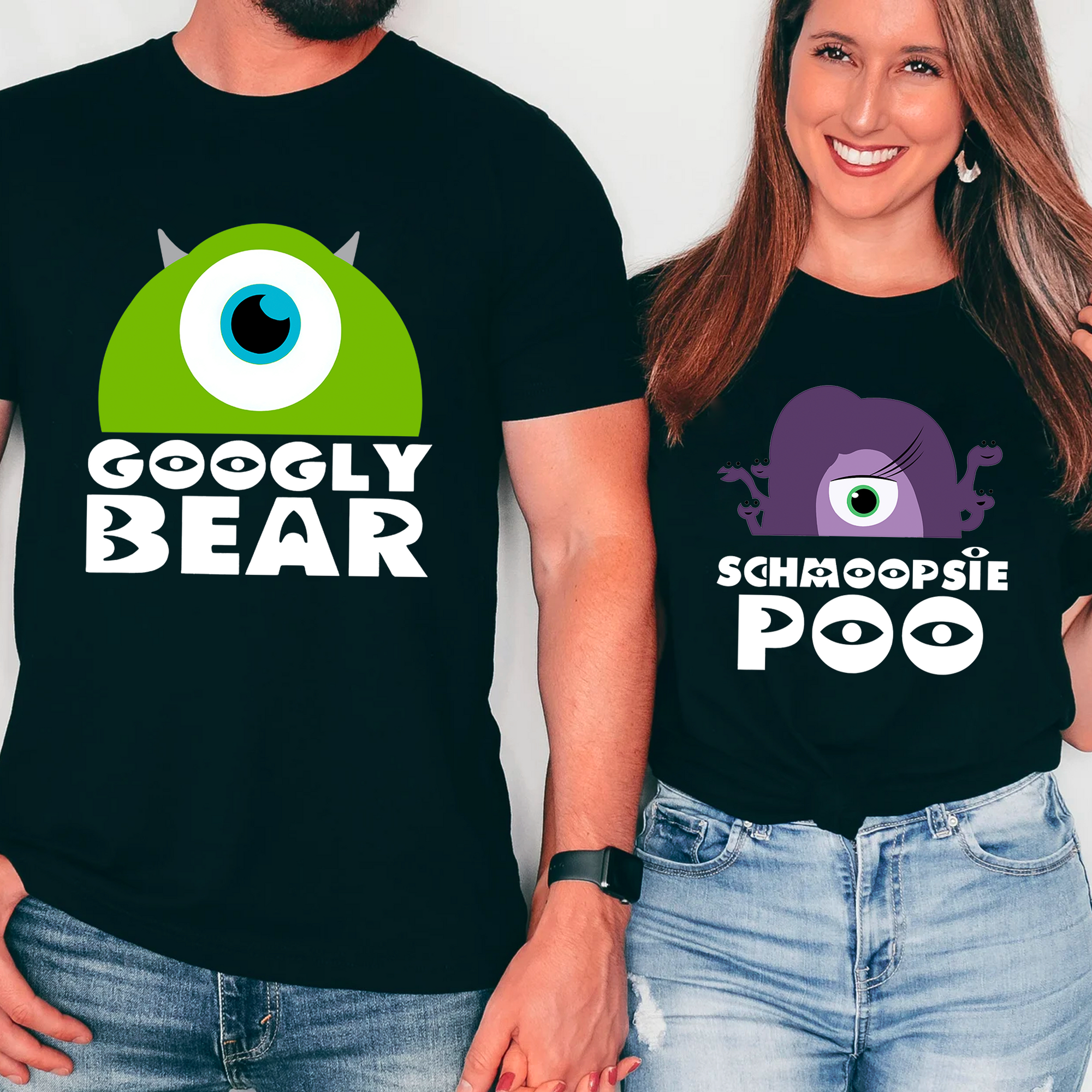 Googly Bear and Schmoopsie Poo Couple Shirts, Monsters Inc Inspired Matching Dark T-shirts, Disney Anniversary Shirt, Valentine's Day Gift Idea