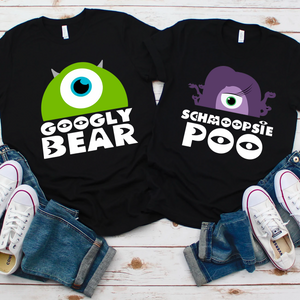 Googly Bear and Schmoopsie Poo Couple Shirts, Monsters Inc Inspired Matching Dark T-shirts, Disney Anniversary Shirt, Valentine's Day Gift Idea