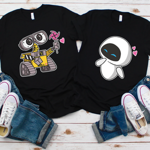 Wall-E And Eve Couple Shirt, Disney Mom Dad Matching Shirts, Valentine's Day Gifts, Disney Honeymoon Dark Tee